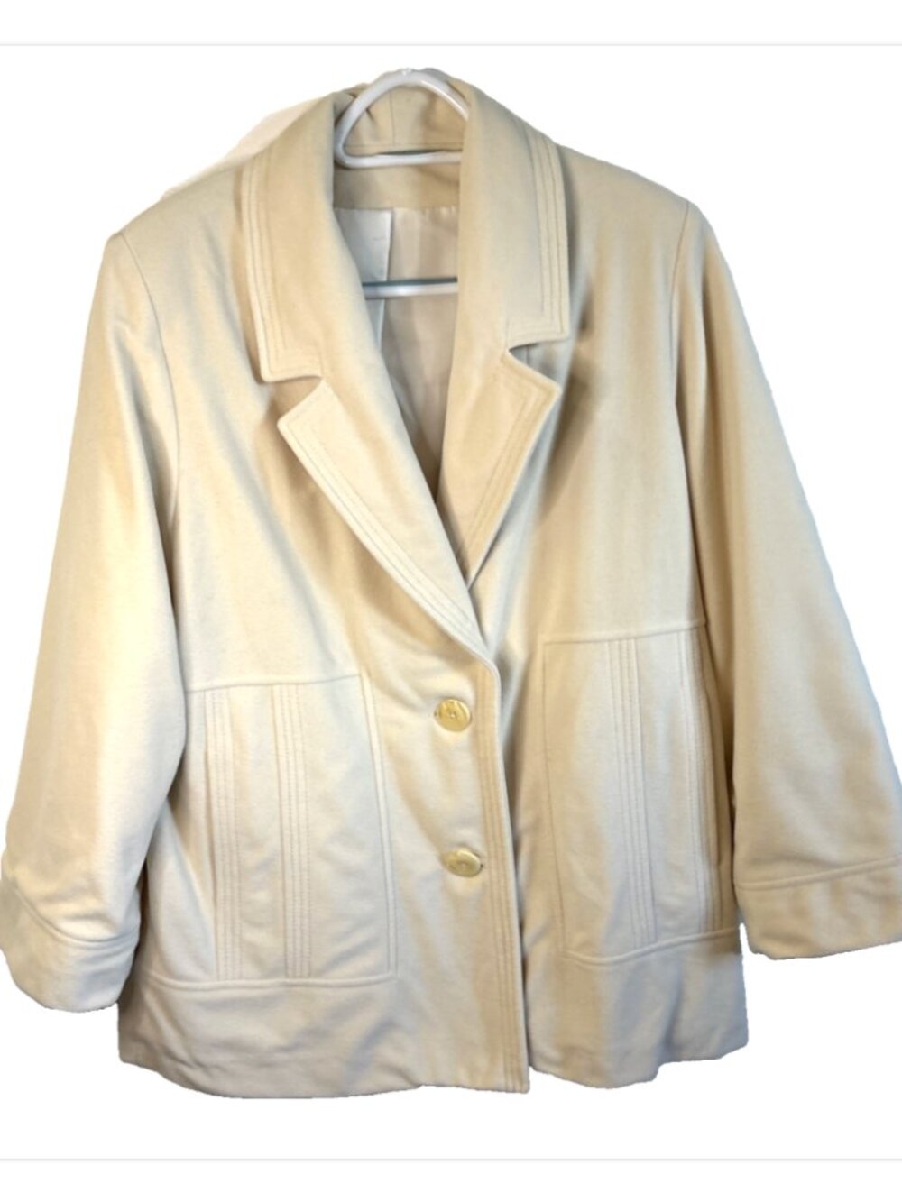 Juli De Roma Ivory Fleece Lined Collared Button Coat Mid Length Womens L